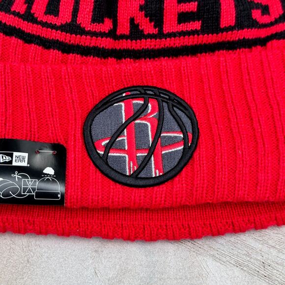 Houston Rockets Mens Winter Hat Red New Era Cuffed Pom Knit Lined 2021 Draft New - Picture 10 of 11